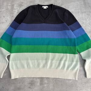 Liz Claiborne striped knit v-neck sweater 100% cotton blue and green size XL
